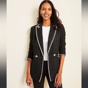 Ann Taylor Black tweed boucle‎ pocket jacket XS 2 4